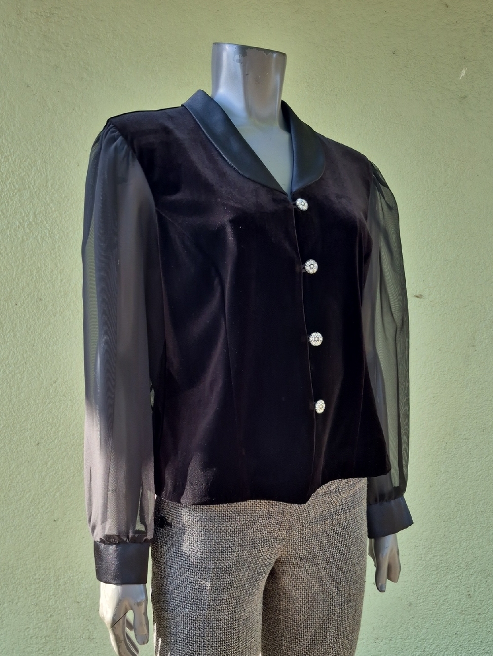 Bay Studio Black Velvet Jacket with Sheer Long Sleeves